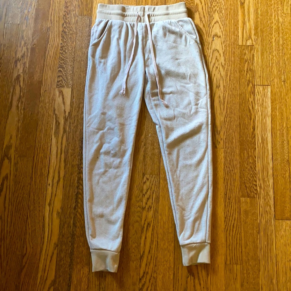 Beige Sweatpants with Drawstrings and Pockets